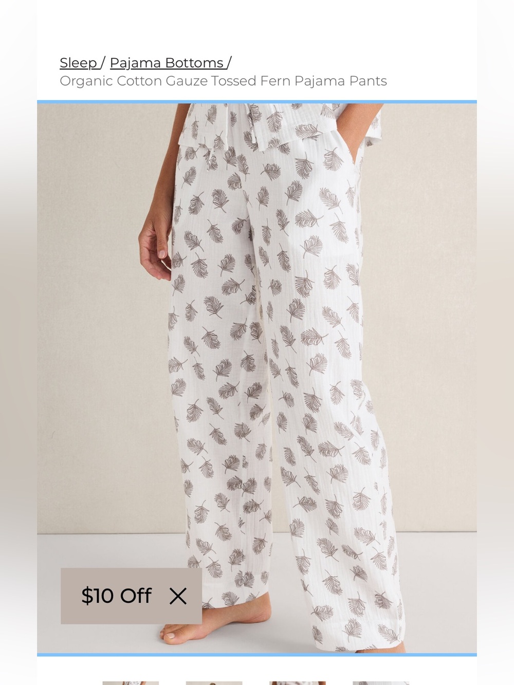 Women’s Wide Leg Feather-Print Lounge  Gauze Pants — White